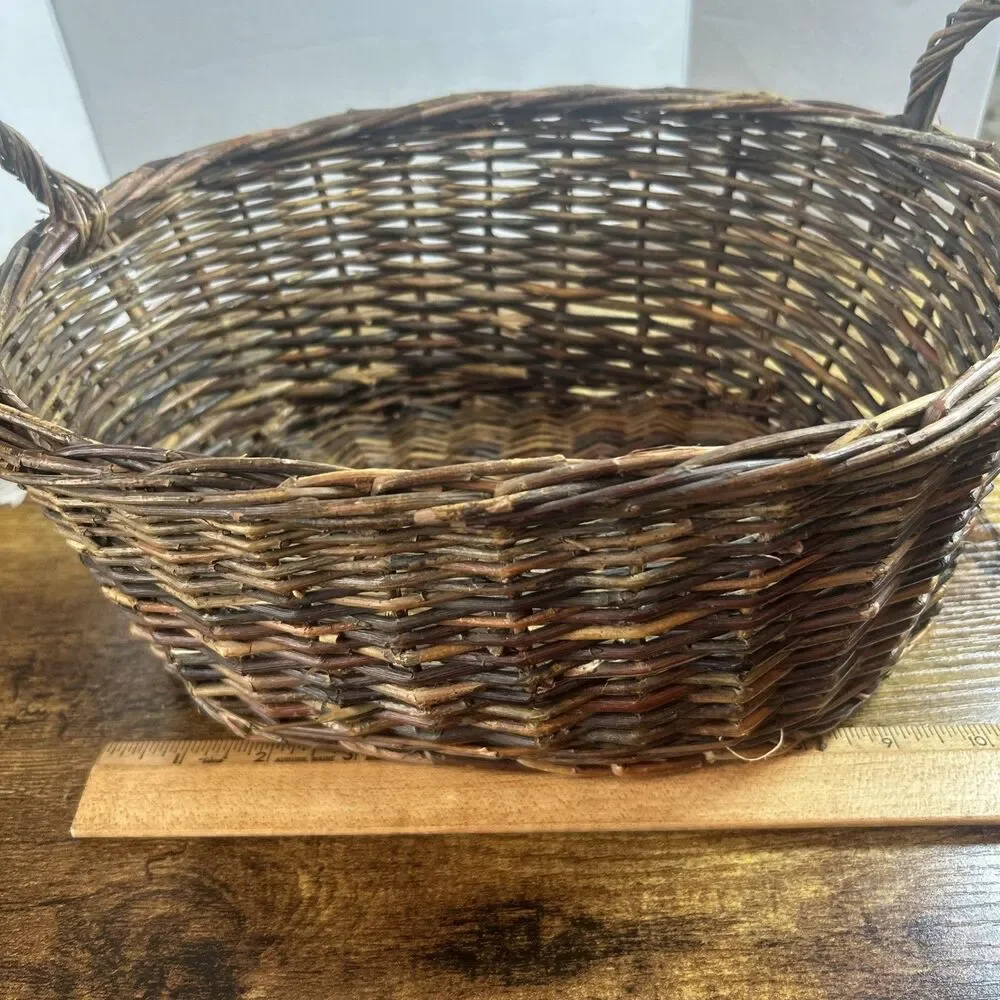 Rustic Woven Basket With Handles Farmhouse Rustic Storage Decor 10x7x4.75in Bin